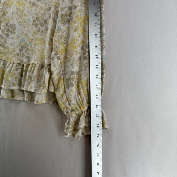 Lucky Brand Top Womens Size S Floral Ruffled V-Neck Balloon Sleeve Viscose Beige - Picture 10 of 11